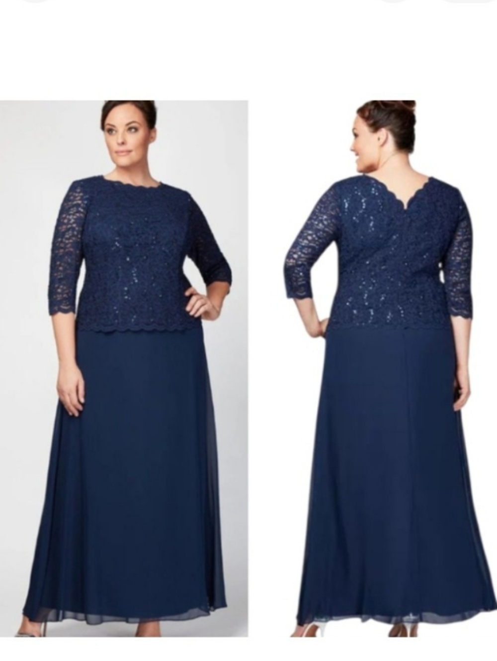 Alex Evenings Lace Sequin Chiffon Floor Length Dress Gown